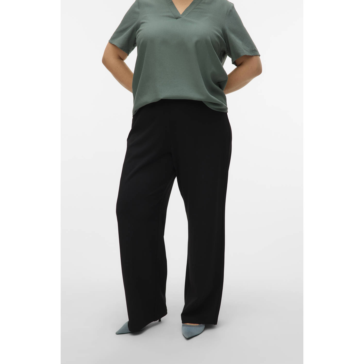 VERO MODA CURVE wide leg regular waist pantalon zwart