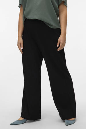 wide leg regular waist pantalon zwart