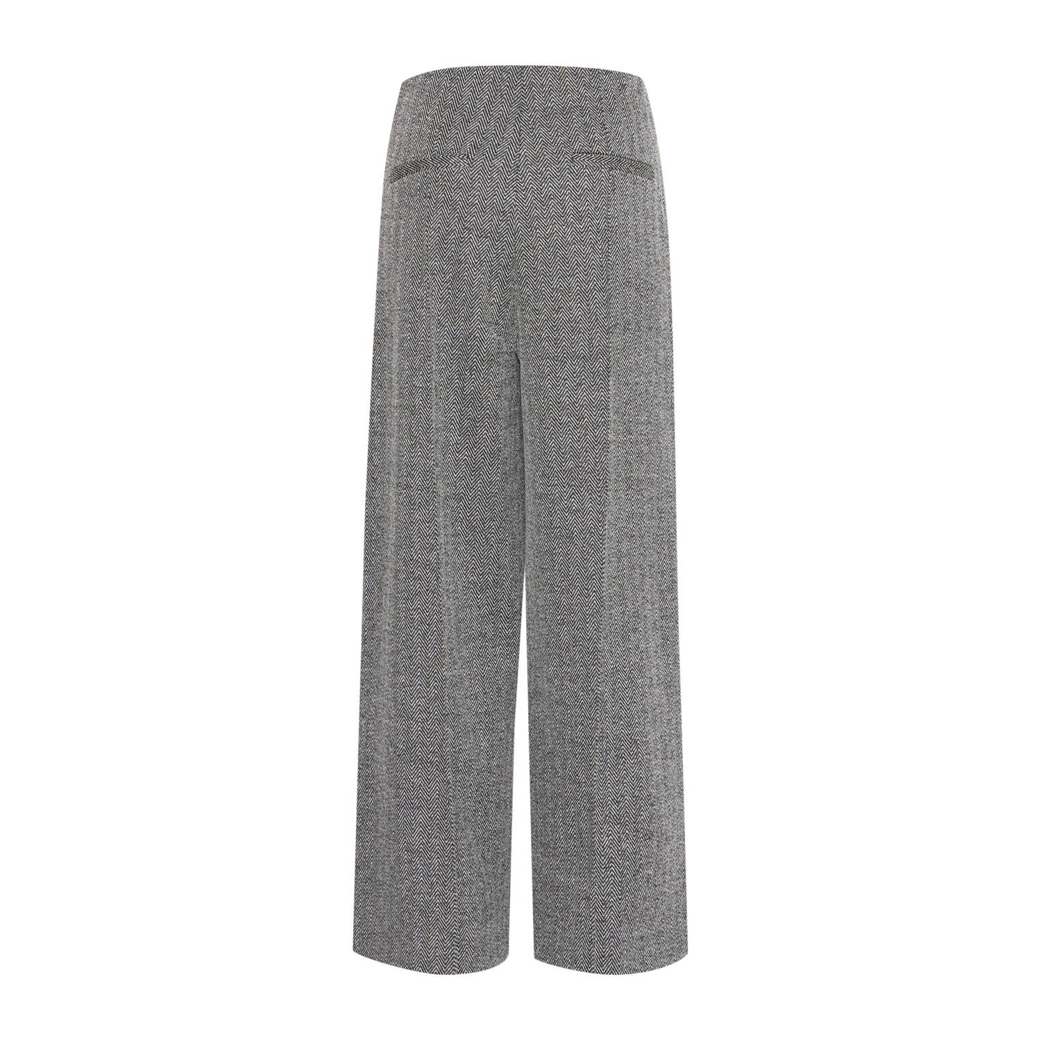 ICHI wide leg high waist broek grijs