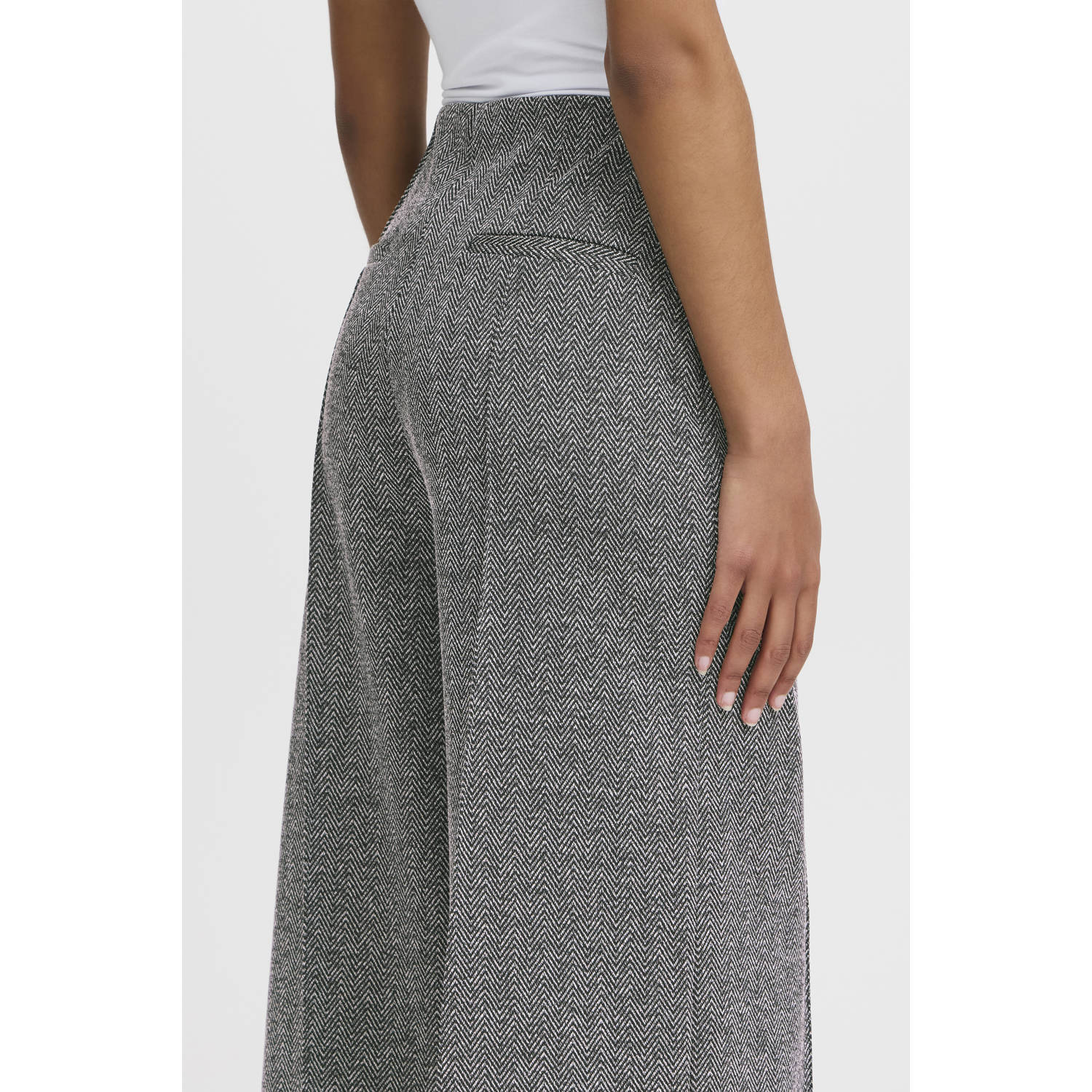 ICHI wide leg high waist broek grijs