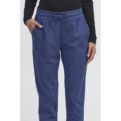ICHI jersey regular waist casual broek donkerblauw afbeelding
