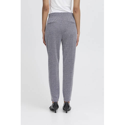 ICHI slim regular waist pantalon donkerblauw/ wit afbeelding