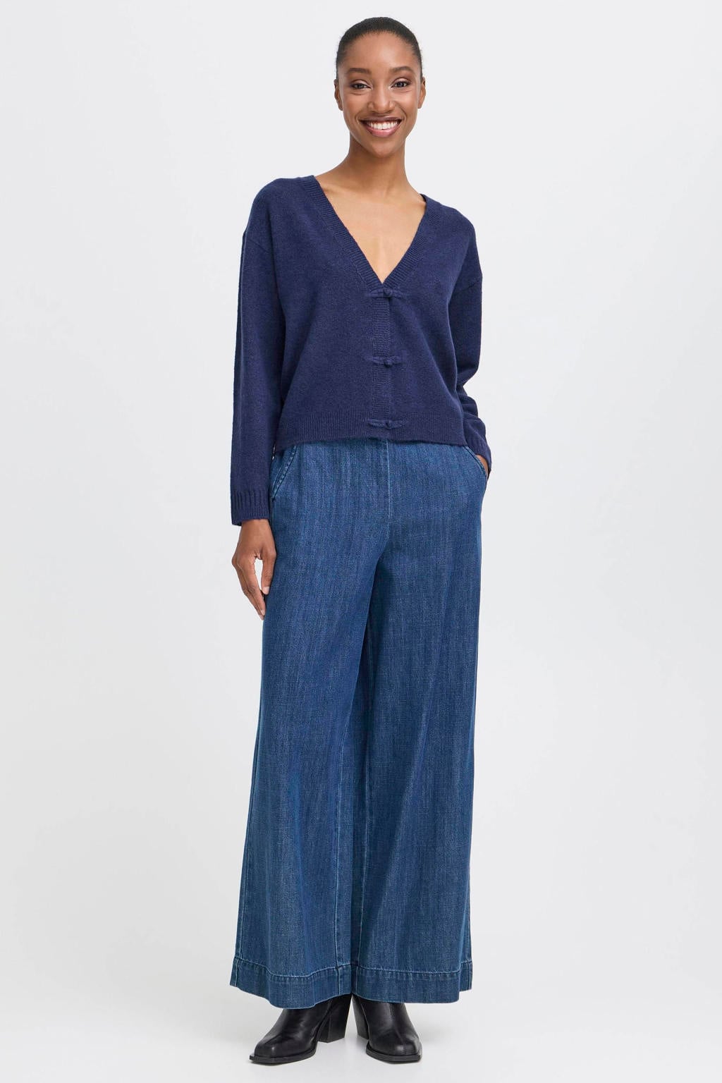 ICHI gebreid vest donkerblauw