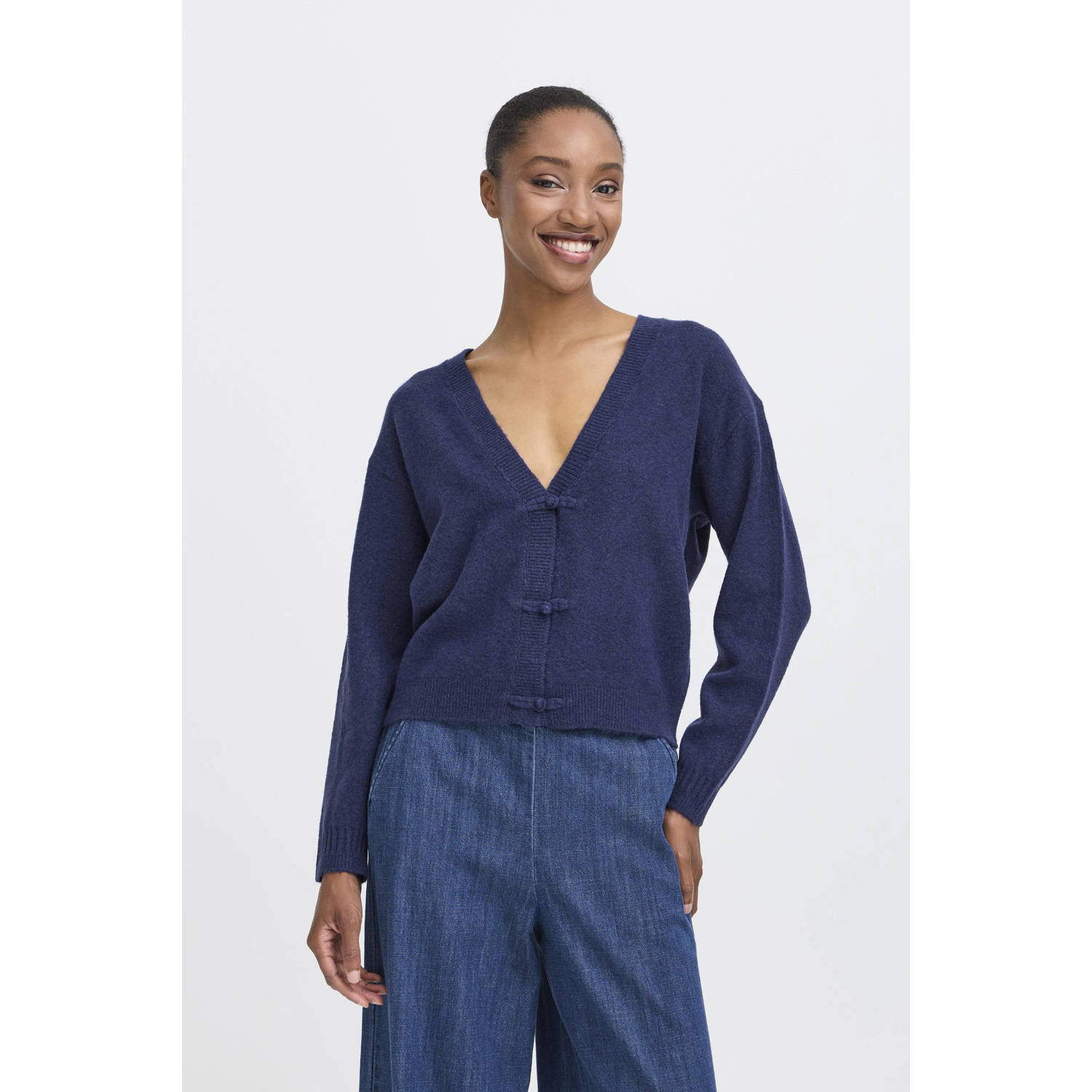 ICHI gebreid vest donkerblauw