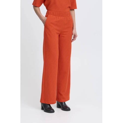 ICHI wide leg high waist broek koraalrood afbeelding