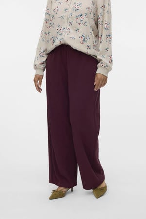 wide leg regular waist pantalon donkerrood