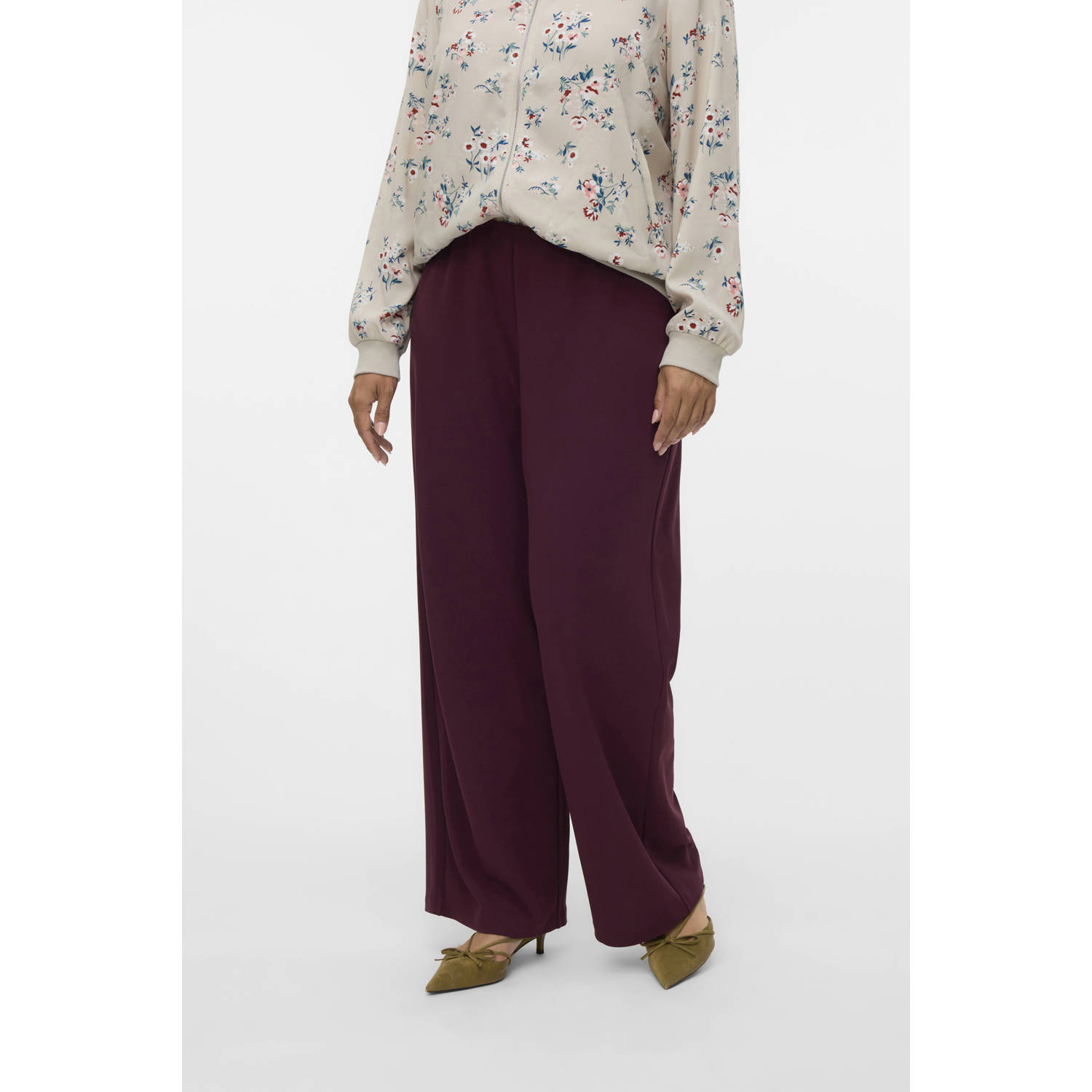 VERO MODA CURVE wide leg regular waist pantalon donkerrood