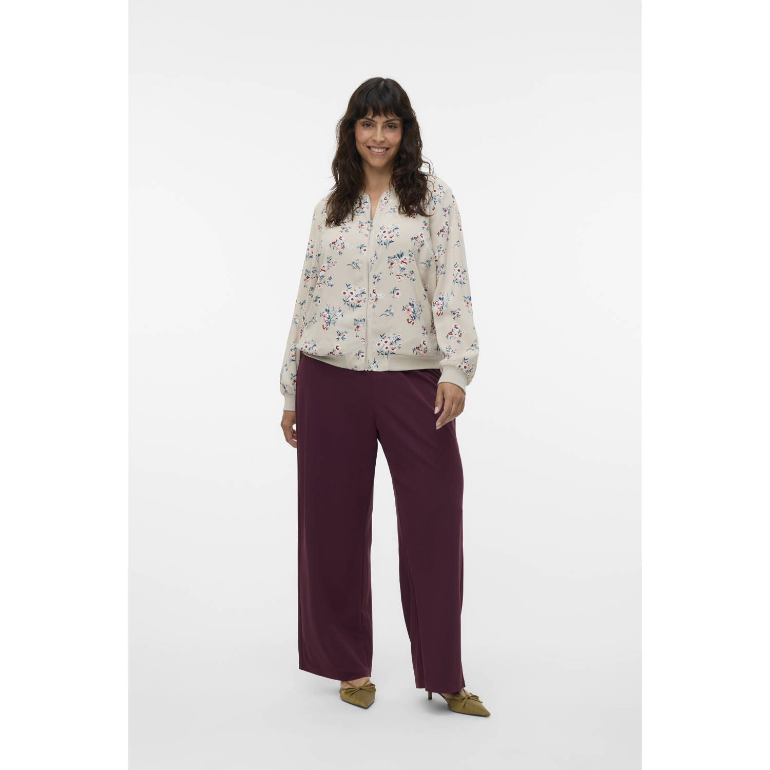 VERO MODA CURVE wide leg regular waist pantalon donkerrood