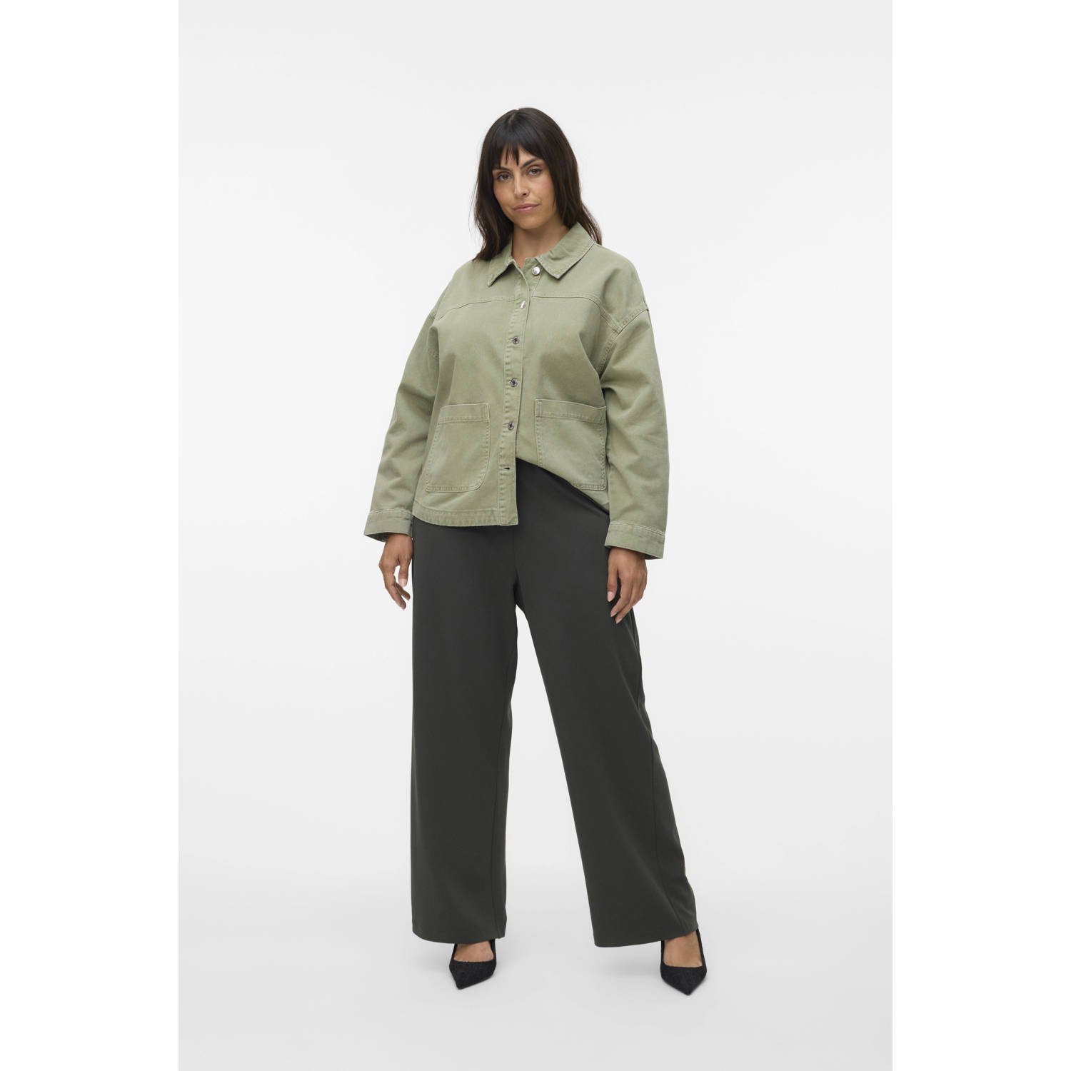 VERO MODA CURVE wide leg regular waist pantalon grijs