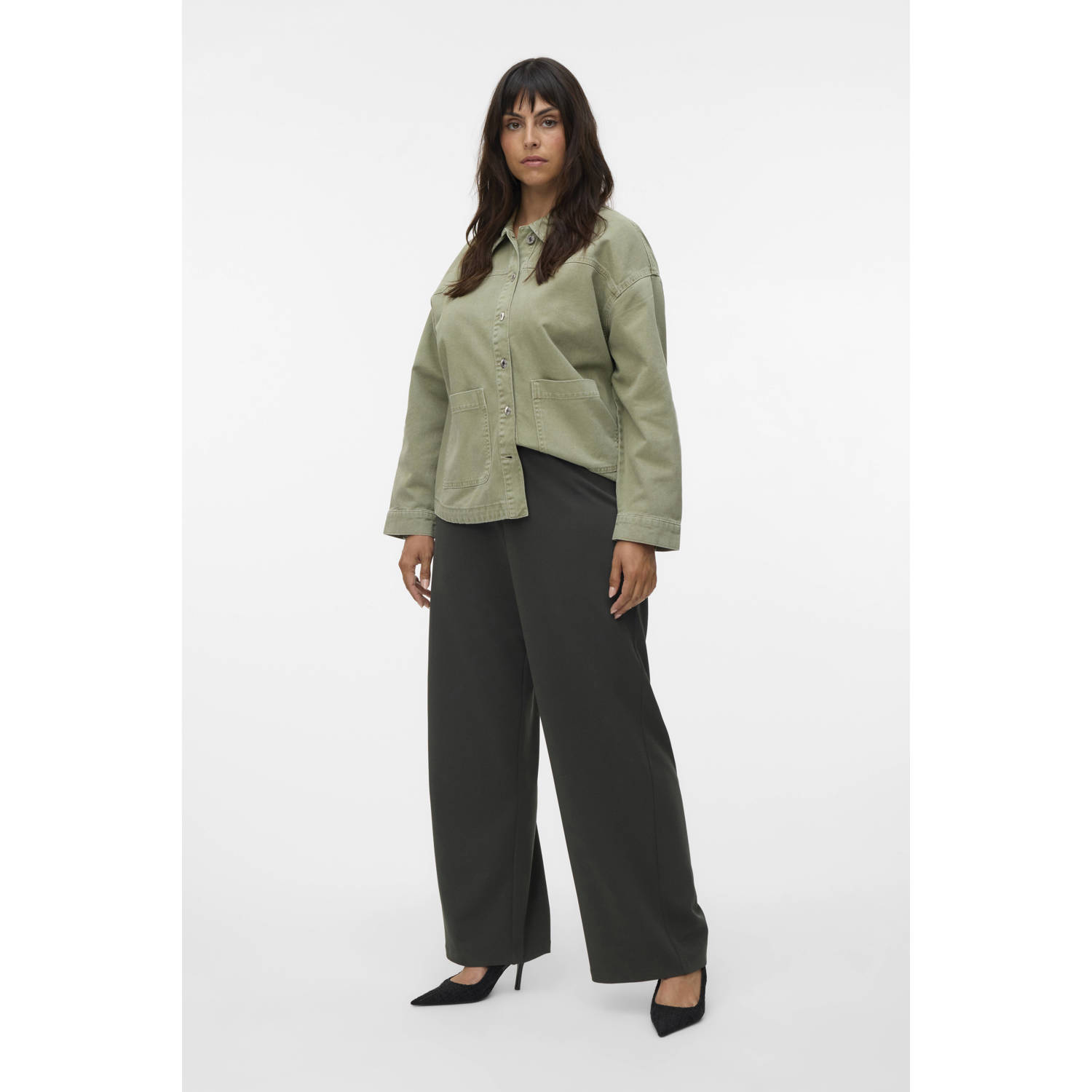 VERO MODA CURVE wide leg regular waist pantalon grijs