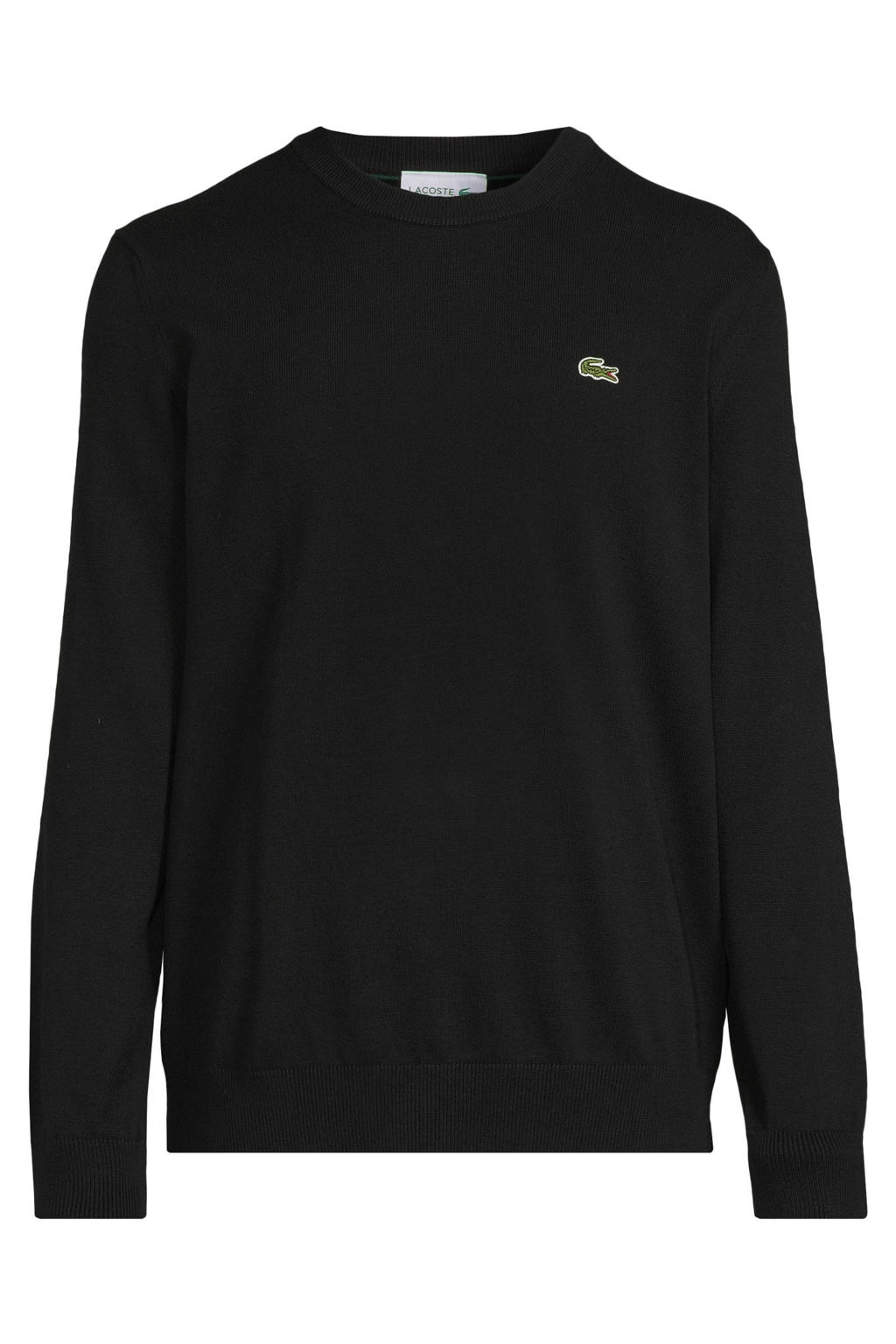 Zwarte heren Lacoste pullover fijn gebreid van katoen met effen, lange mouwen en ronde hals