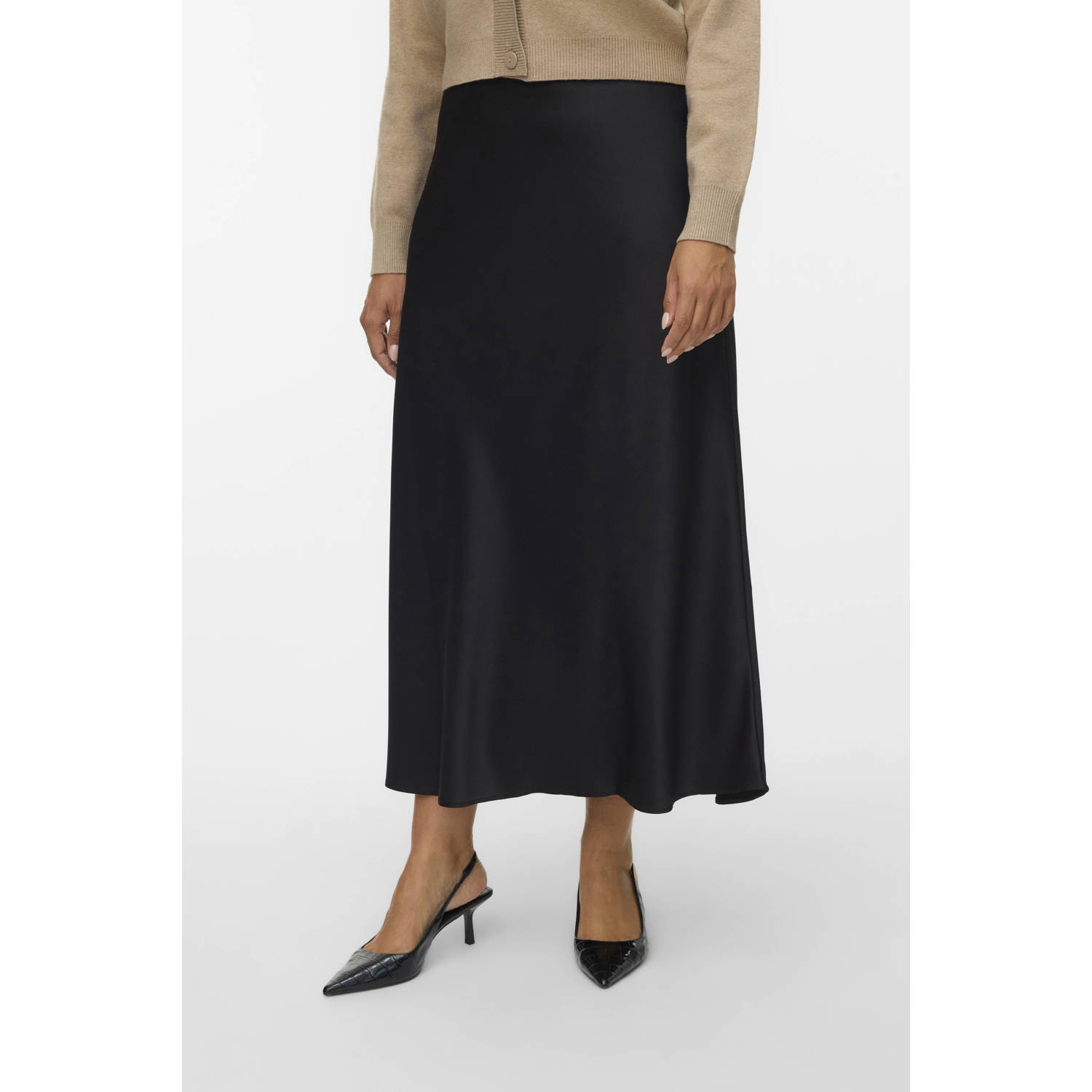 VERO MODA CURVE satijnen A-lijn rok zwart