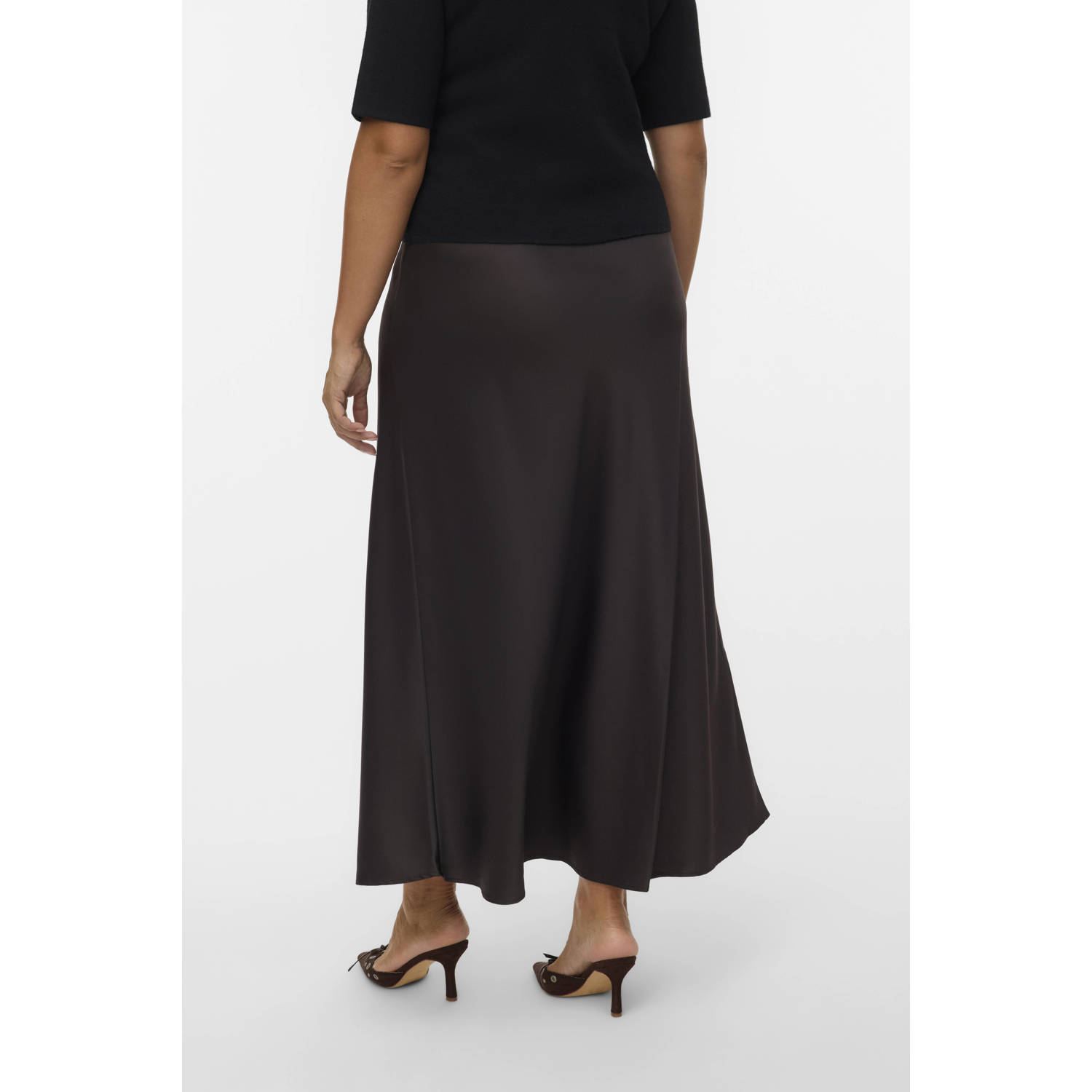 VERO MODA CURVE satijnen A-lijn rok donkerbruin