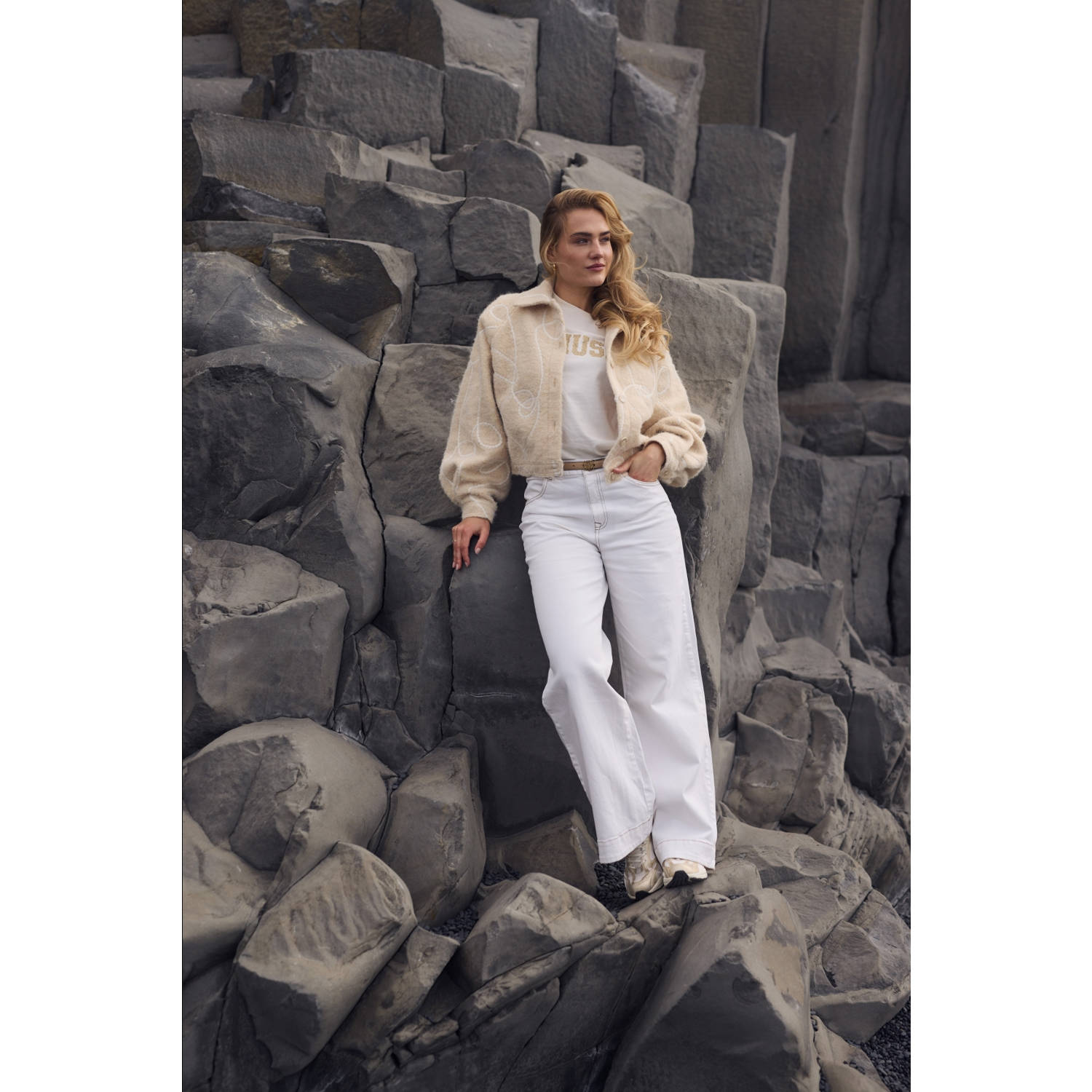 NUKUS high waist wide leg jeans wit