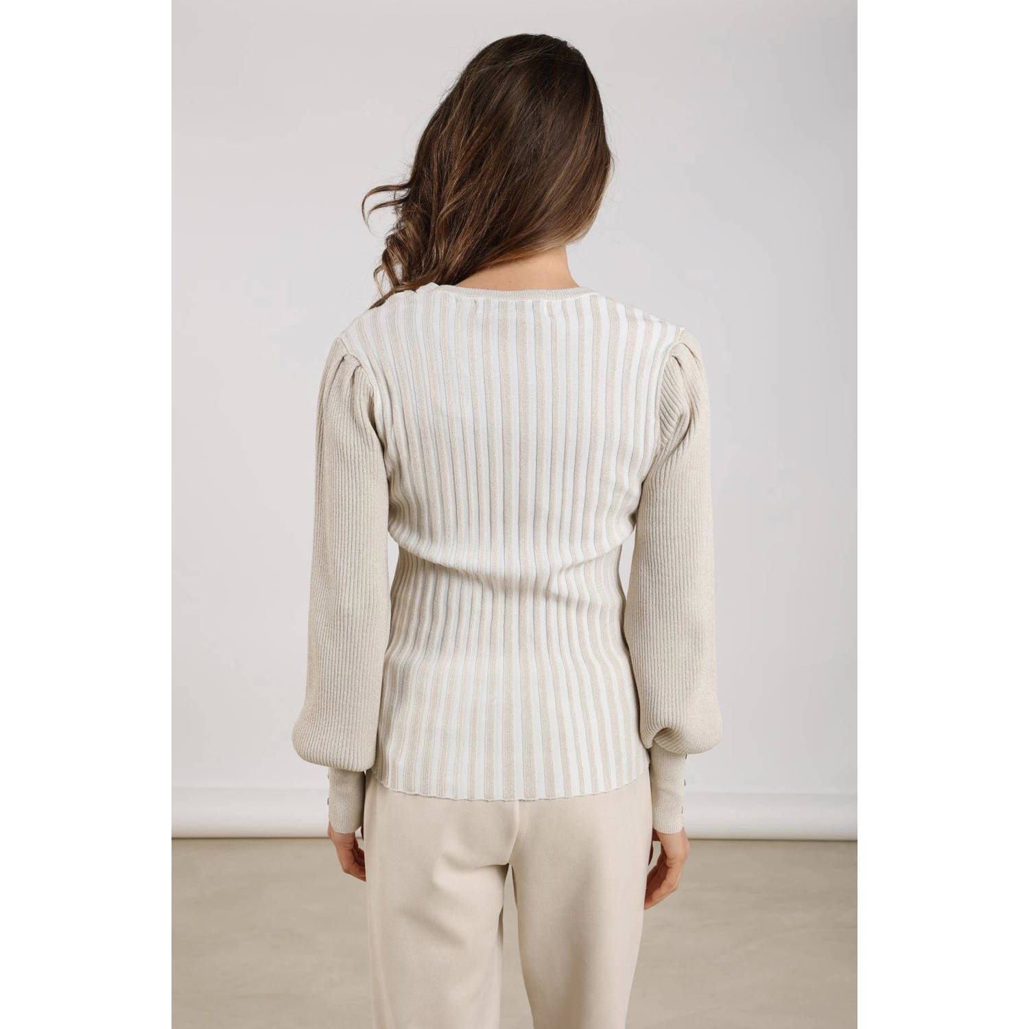 NUKUS pullover trui crème rib gebreid
