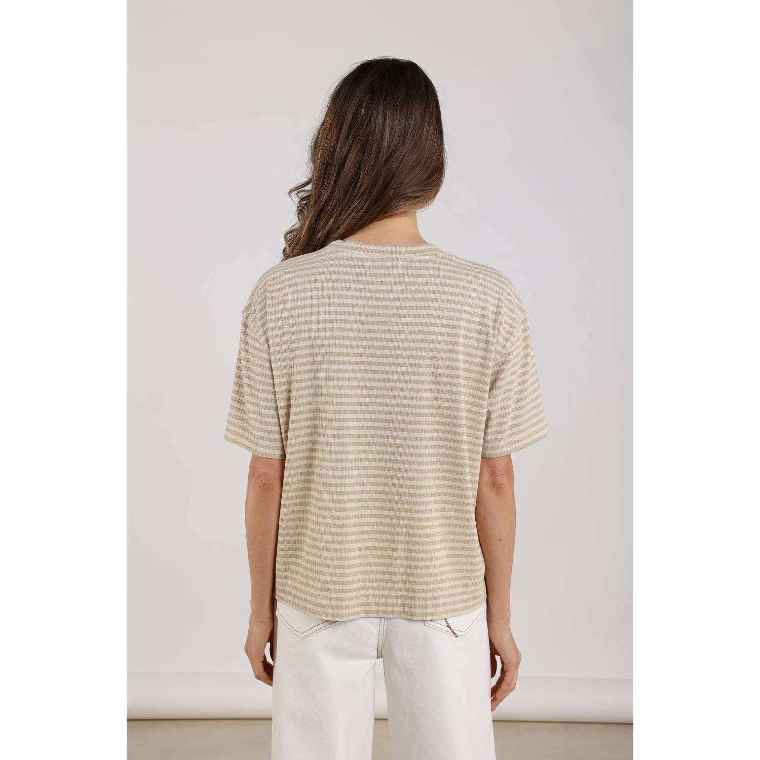 NUKUS T-shirt gestreept goud zand