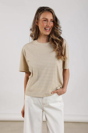 T-shirt gestreept goud/zand