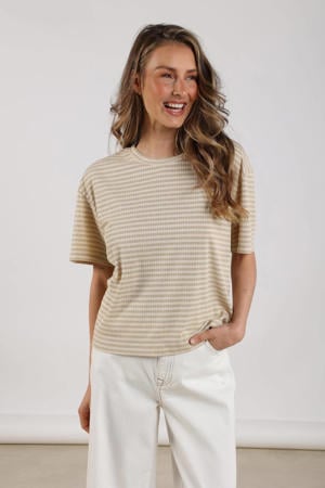 T-shirt gestreept goud/zand