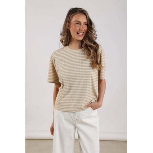 NUKUS T-shirt gestreept goud/zand afbeelding