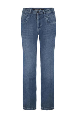 high waist straight leg jeans dark blue denim