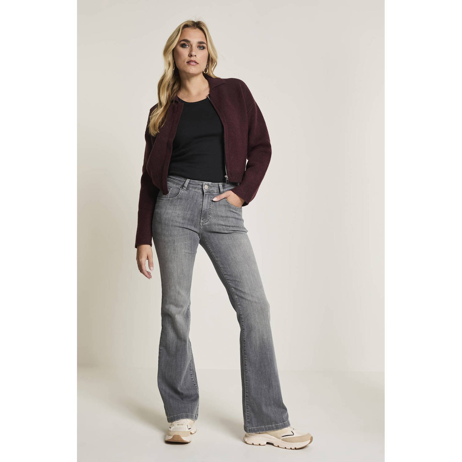 Para Mi high waist flared jeans grey denim