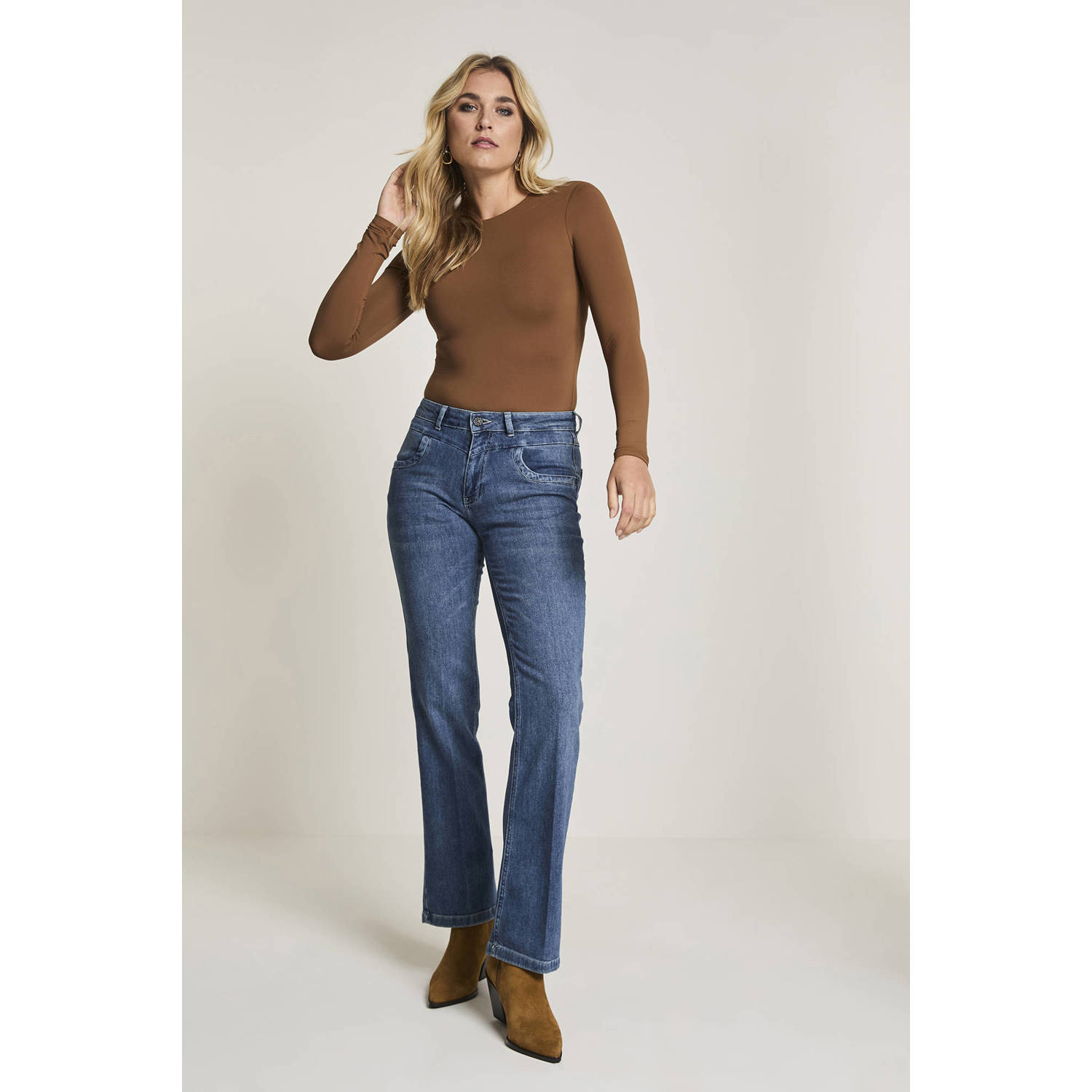 Para Mi high waist straight leg jeans medium blue denim