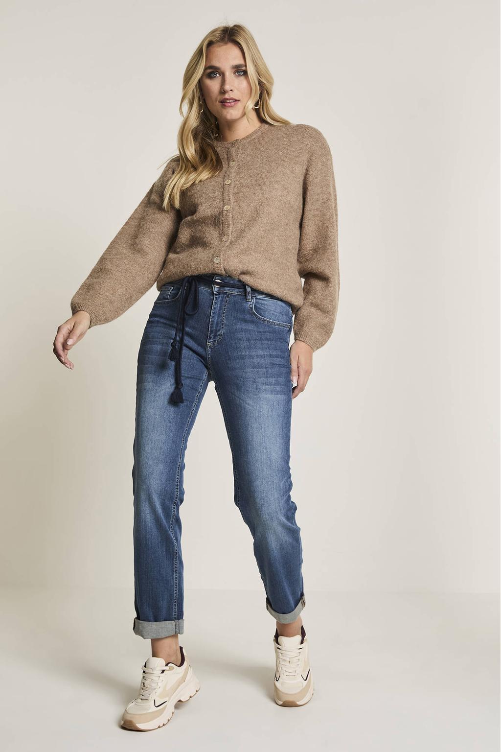 Dark blue denim dames Para Mi high waist loose fit jeans dark blue van stretchdenim met effen