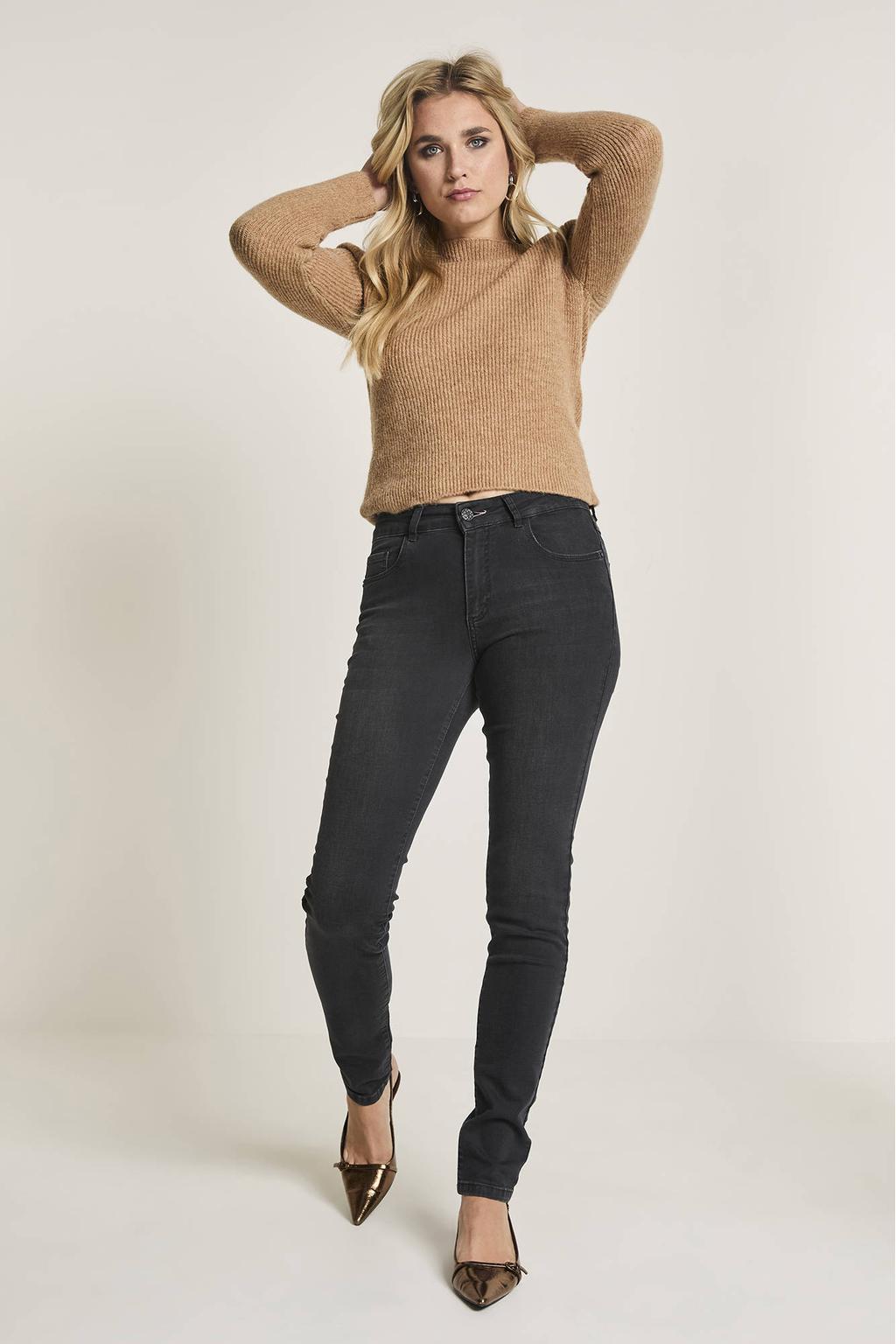 Black denim dames Para Mi high waist skinny jeans black van stretchdenim met rits- en knoopsluiting en effen