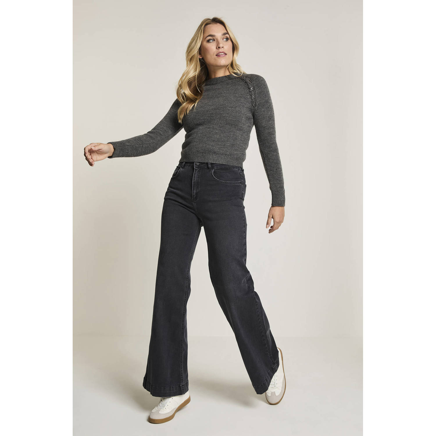Para Mi high waist flared jeans black denim