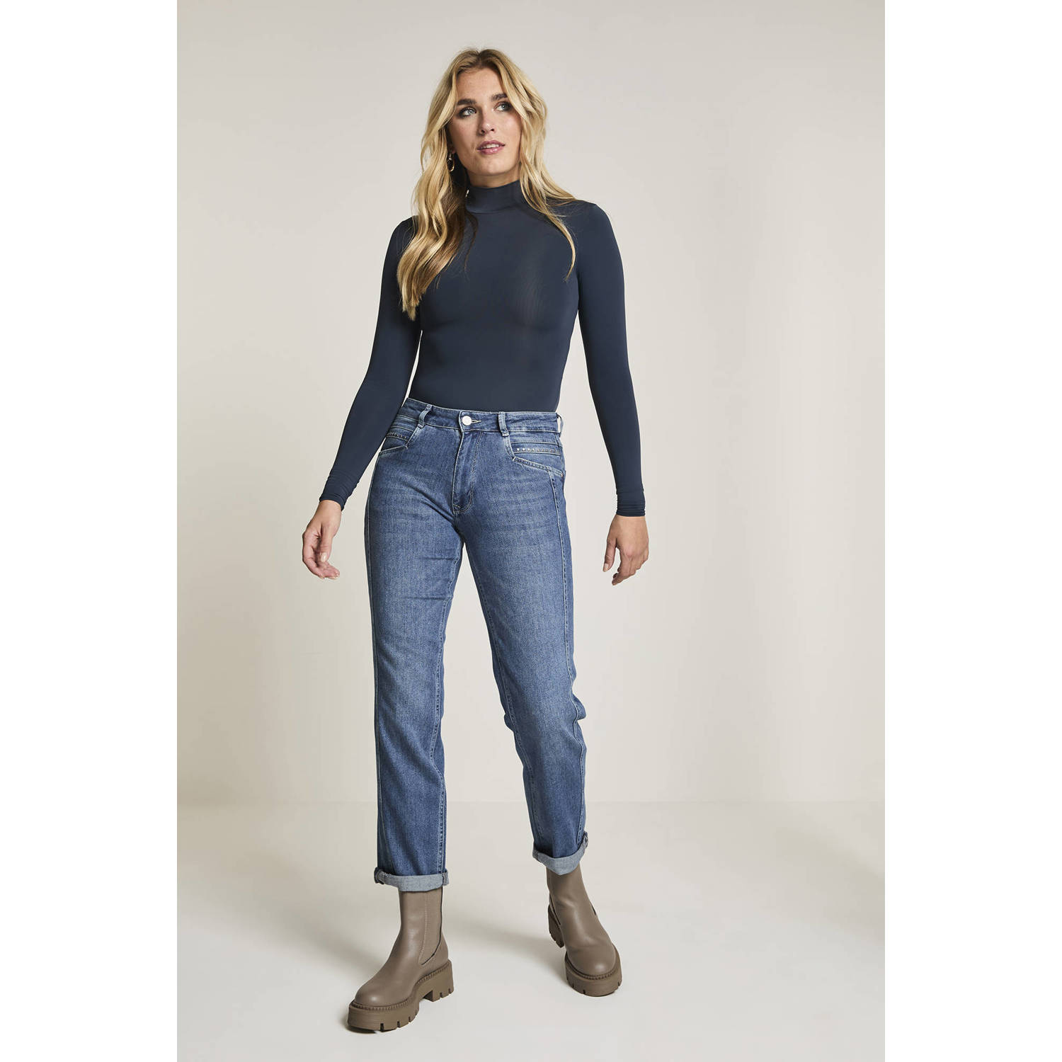 Para Mi high waist straight leg jeans medium blue denim