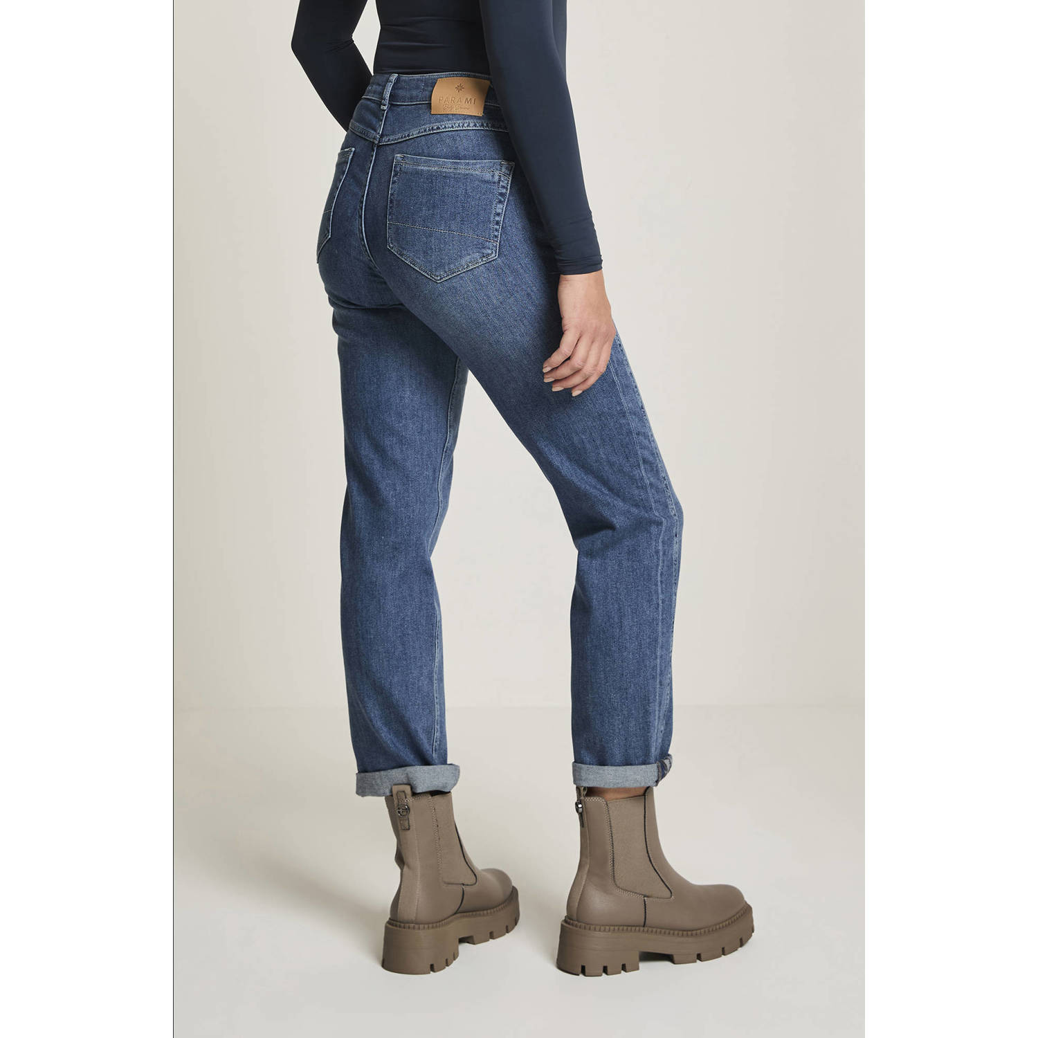 Para Mi high waist straight leg jeans medium blue denim