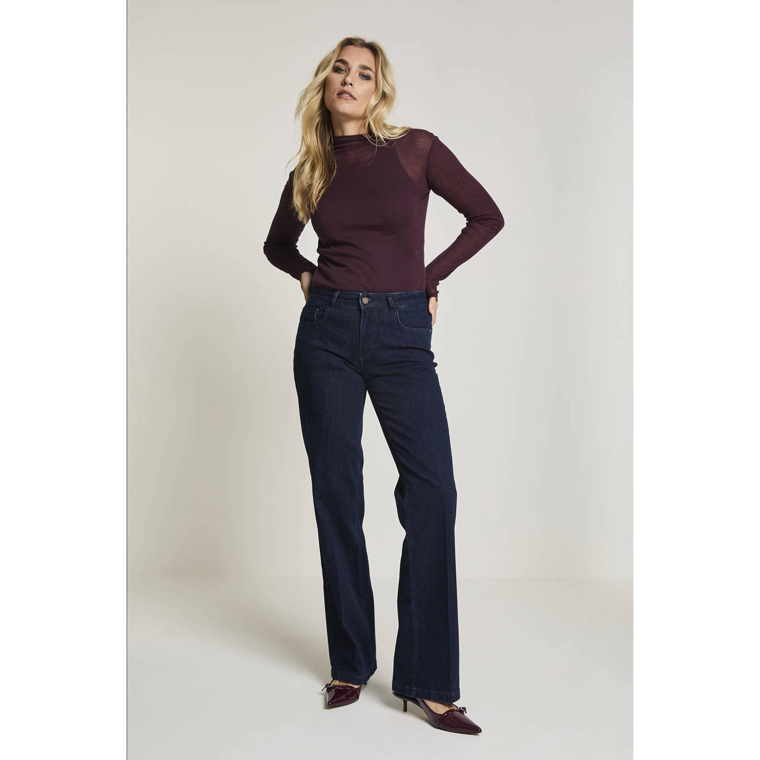 Para Mi high waist wide leg jeans dark blue denim