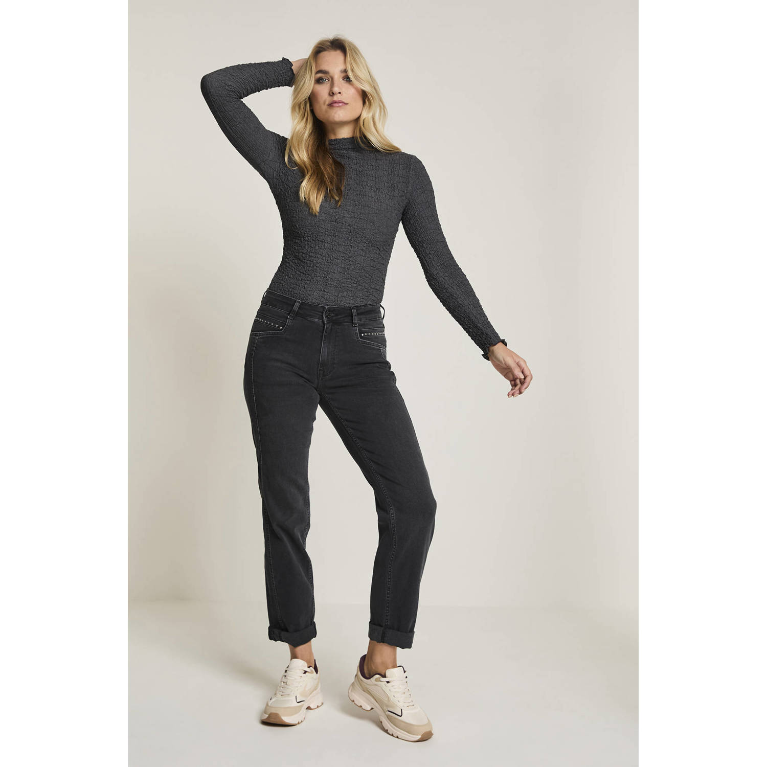 Para Mi high waist straight leg jeans zwart