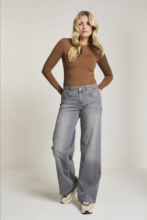 high waist straight leg jeans grey denim