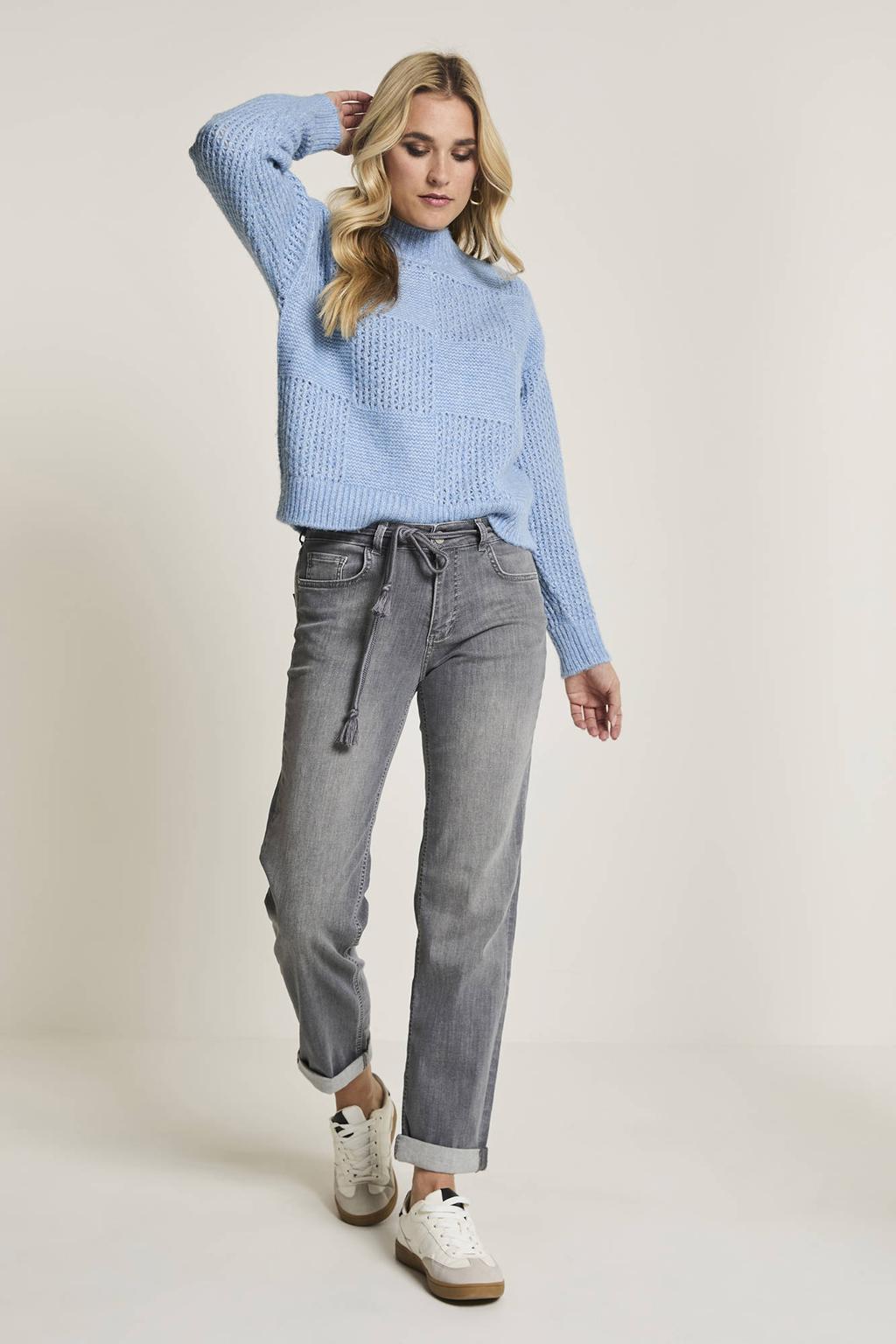 Grey denim dames Para Mi high waist loose fit jeans van stretchdenim met effen