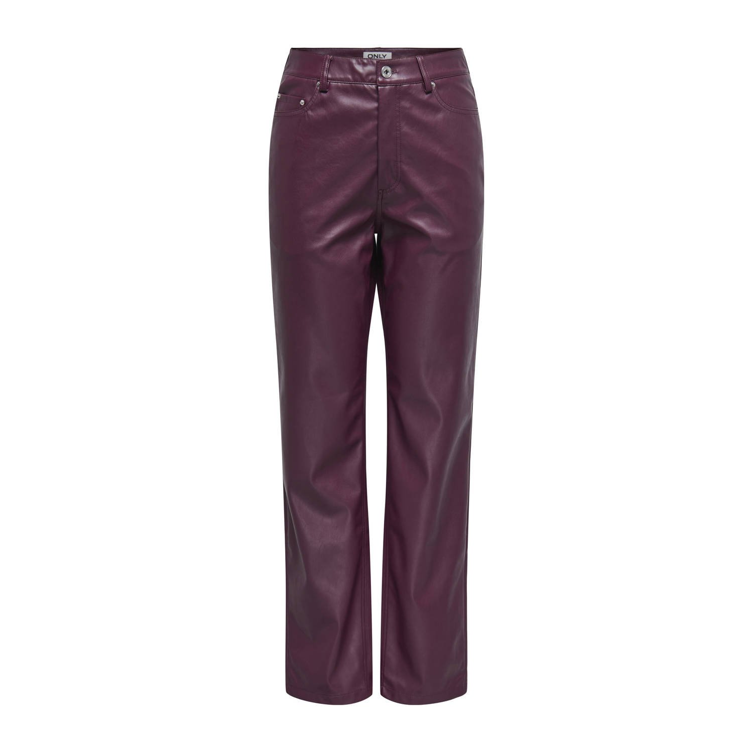 ONLY straight regular waist coated broek donkerrood