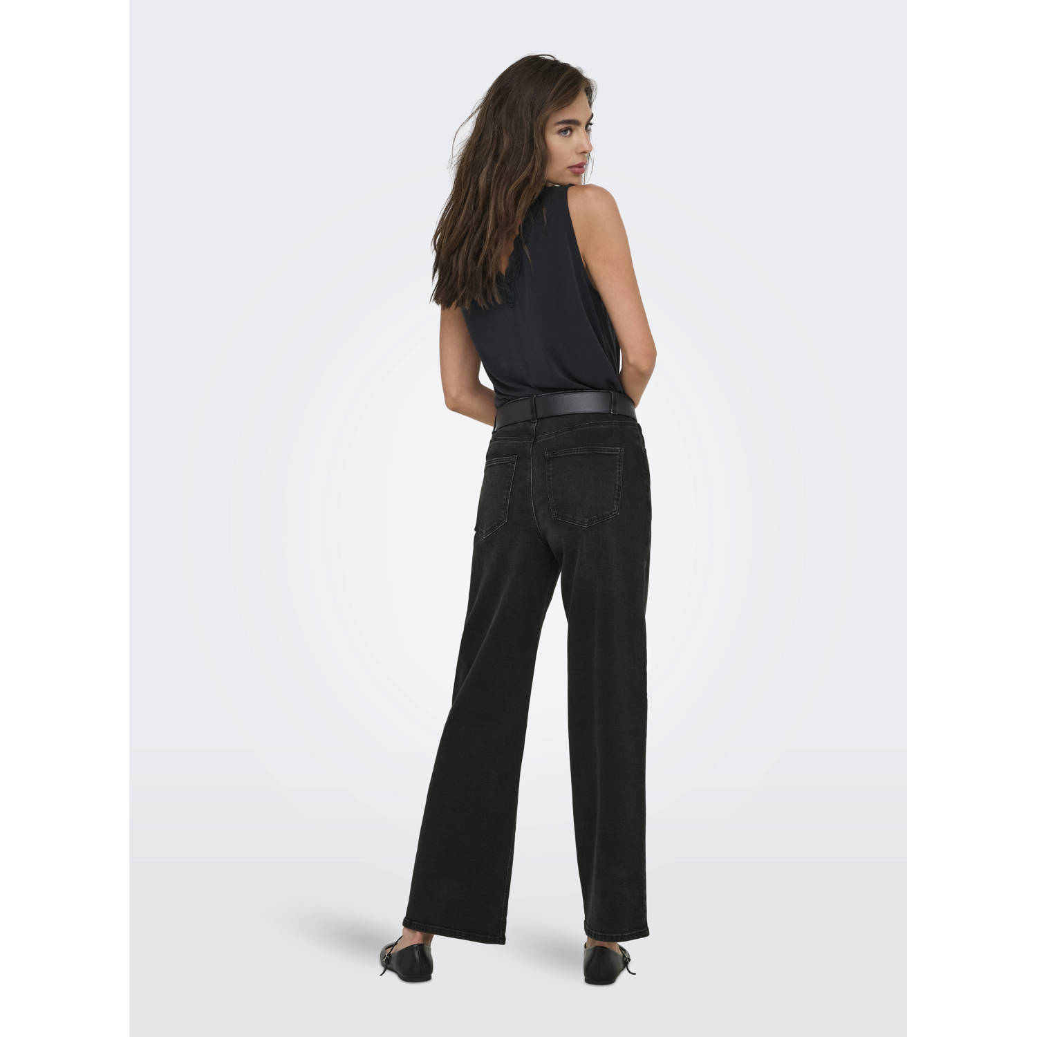 ONLY high waist wide leg jeans black denim