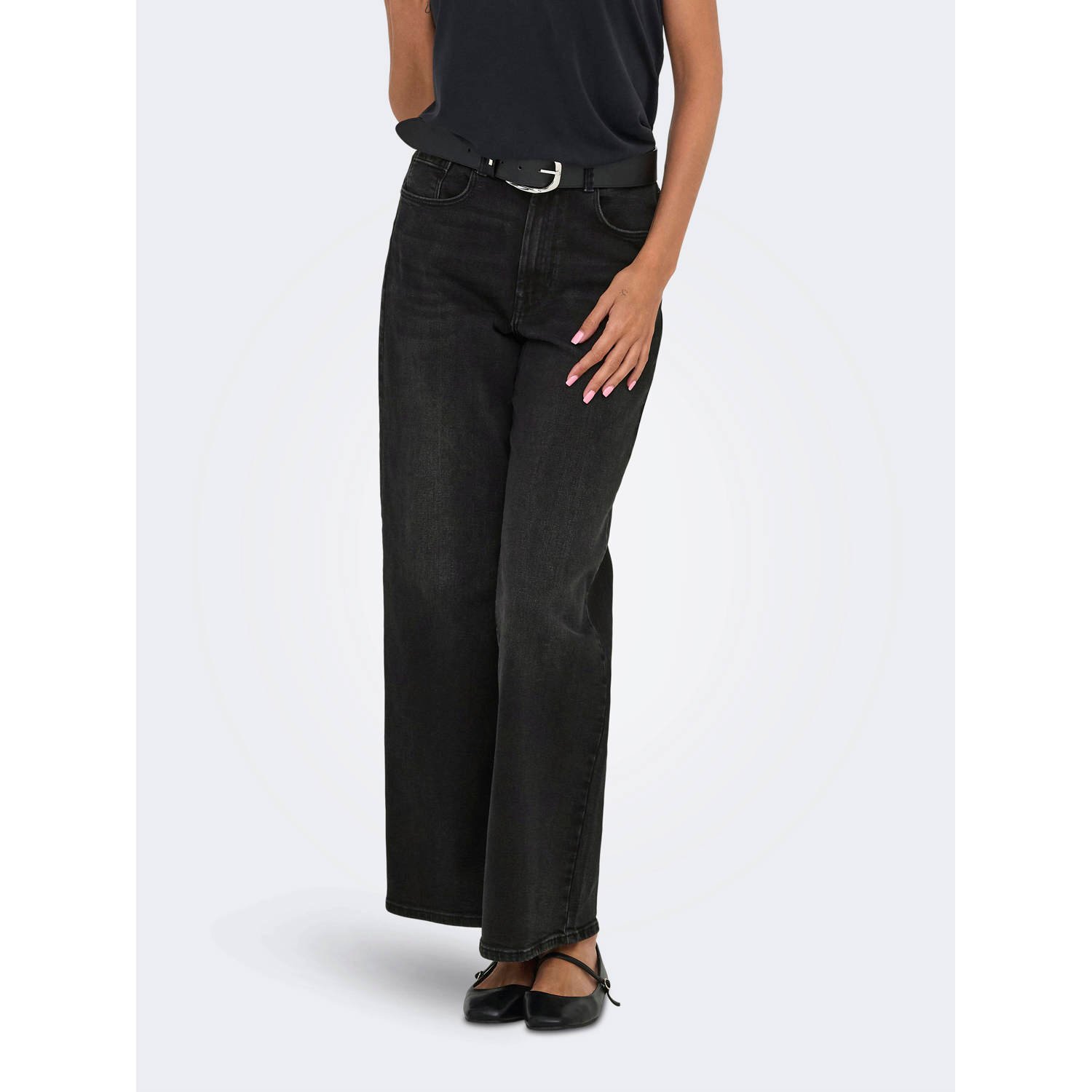 ONLY high waist wide leg jeans black denim