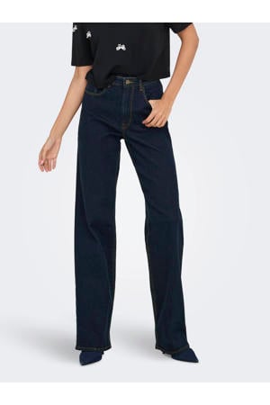 high waist wide leg jeans dark blue denim