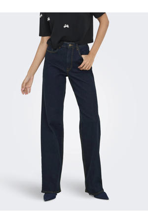 high waist wide leg jeans dark blue denim