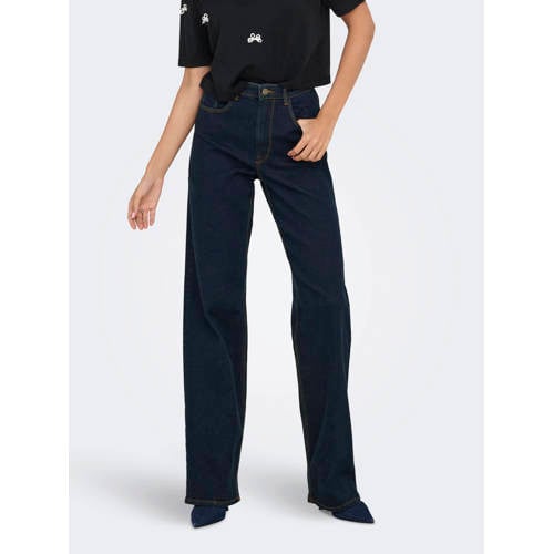 ONLY high waist wide leg jeans dark blue denim afbeelding