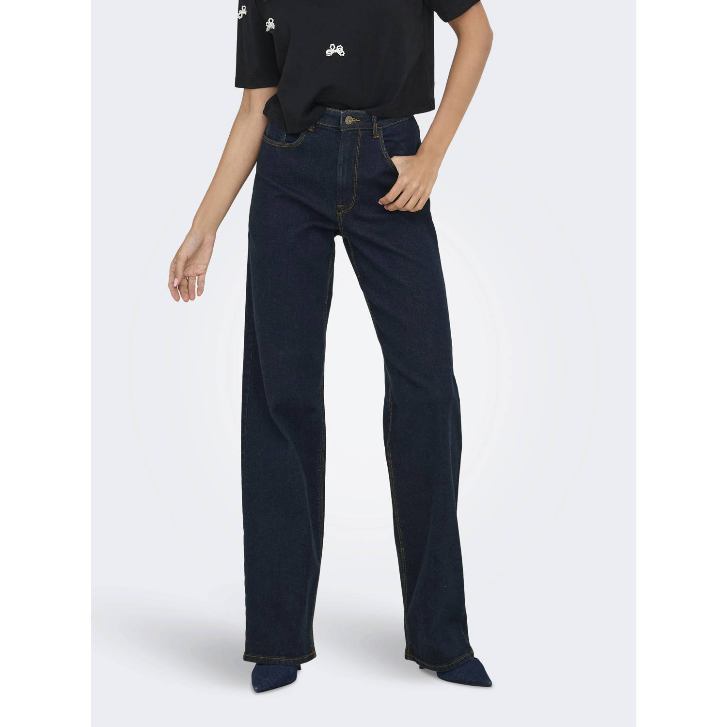 ONLY high waist wide leg jeans dark blue denim