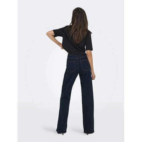 ONLY high waist wide leg jeans dark blue denim afbeelding