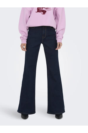 high waist flared jeans dark blue denim