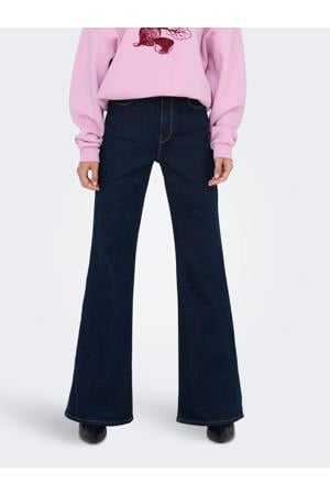 high waist flared jeans dark blue denim