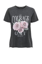 thumbnail: Grijze dames ONLY T-shirt van katoen met printopdruk, korte mouwen en ronde hals