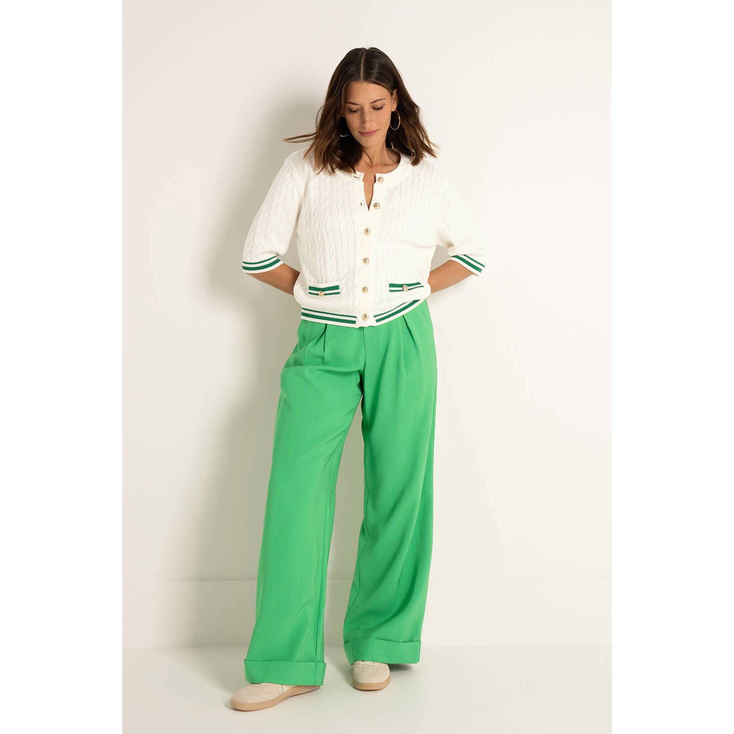 Claudia Sträter wide leg high waist broek lichtgroen