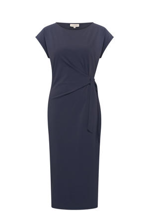 travelstof midi jurk donkerblauw