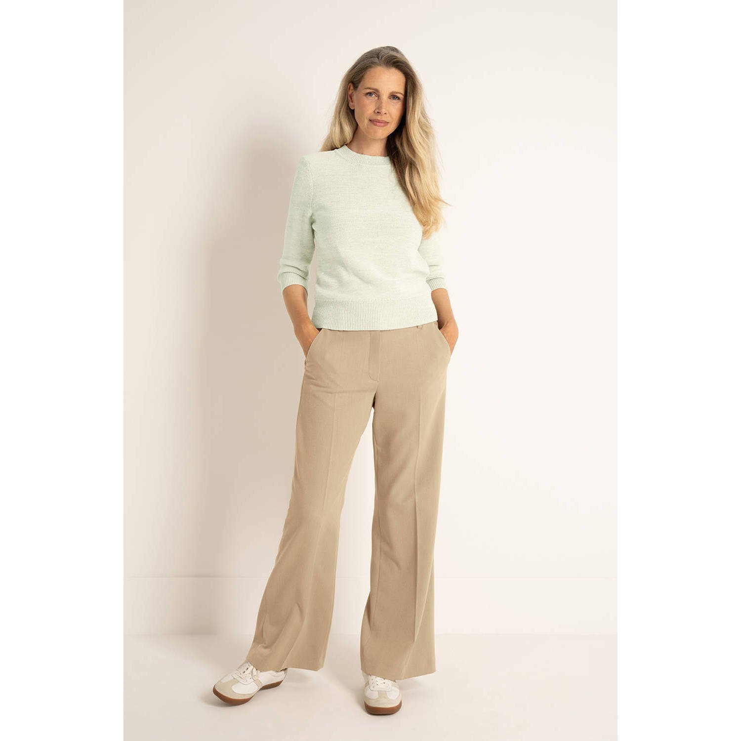 Claudia Sträter wide leg high waist broek taupe