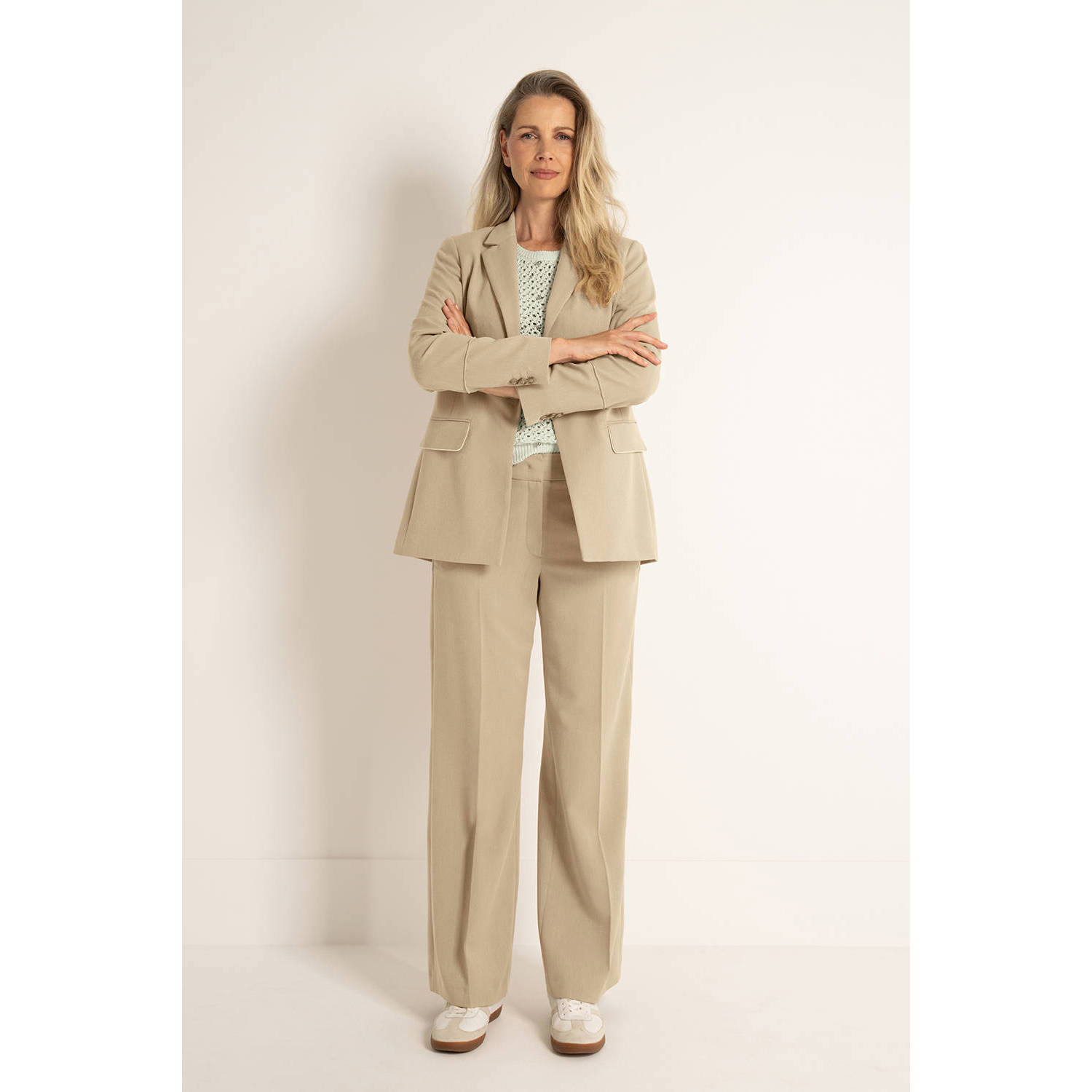 Claudia Sträter wide leg high waist broek taupe